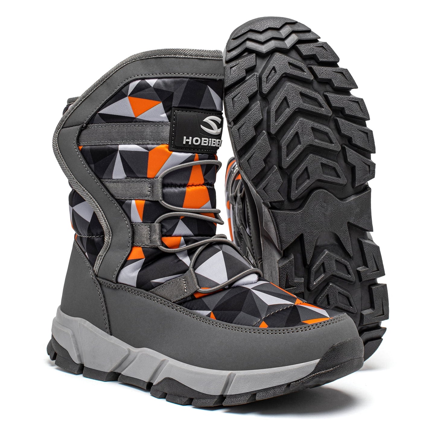 Boys Snow Boots Winter Waterproof Slip Resistant Shoes Orange/Grey,11 Little Kid