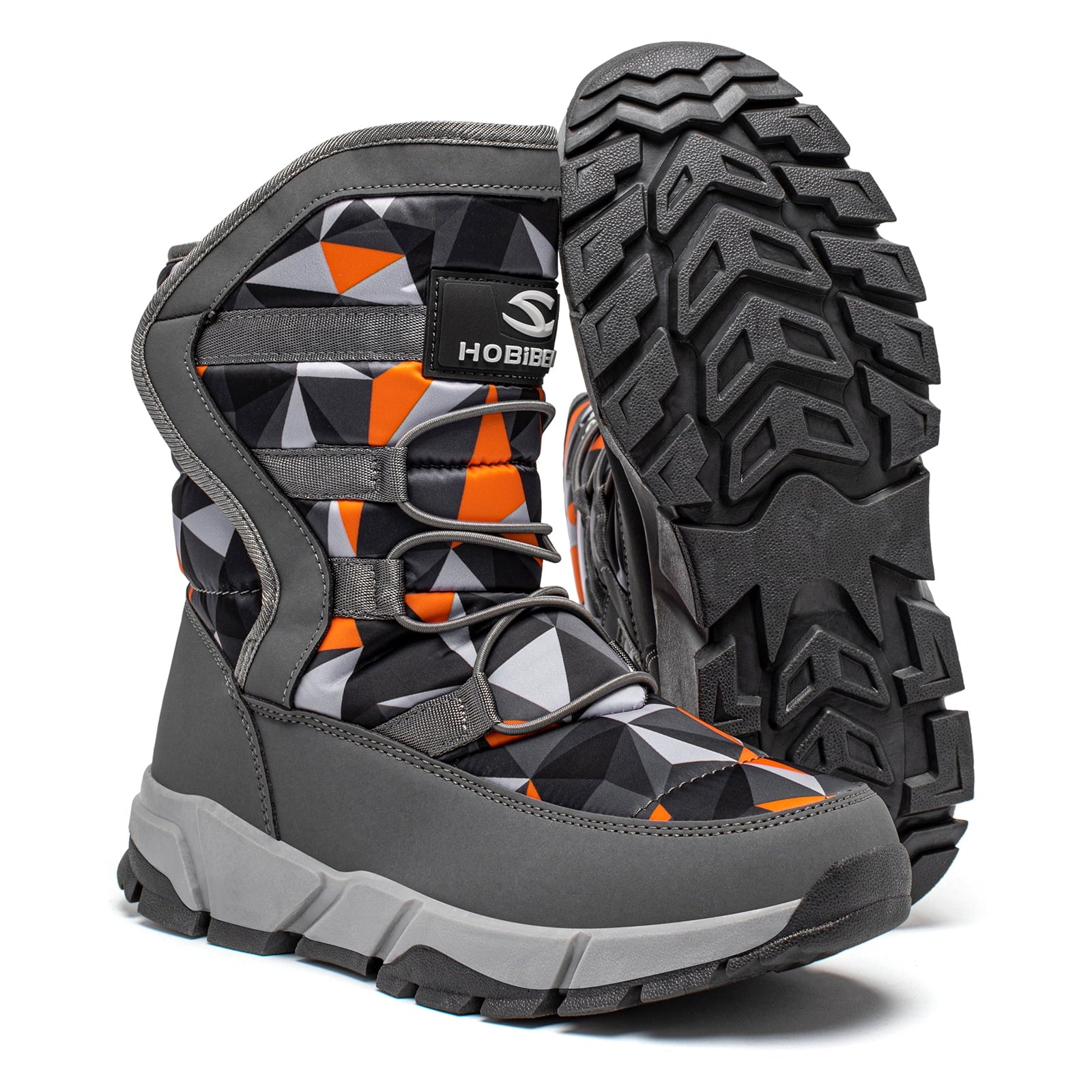 Boys Snow Boots Winter Waterproof Slip Resistant Shoes Orange/Grey,11 Little Kid