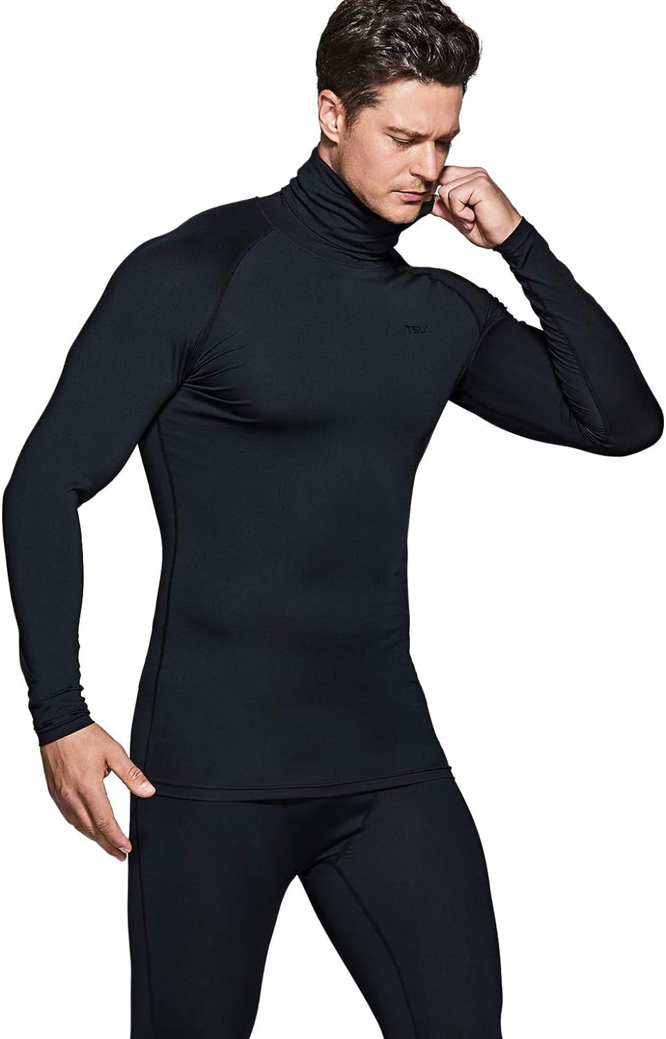 Men'S UPF 50+ Mock Long Sleeve Compression Shirts, Athletic Workout Shirt, Base Layer for Water Sports