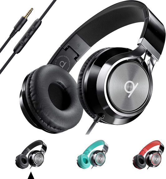 CL750 Wired Headphones with Mic & Volume Control — Noise Isolating On-Ear Headphones for Computer and Laptop Wired, Plug in Corded Headphone over Ear with Wire (Foldable, Aux Jack 3.5Mm)