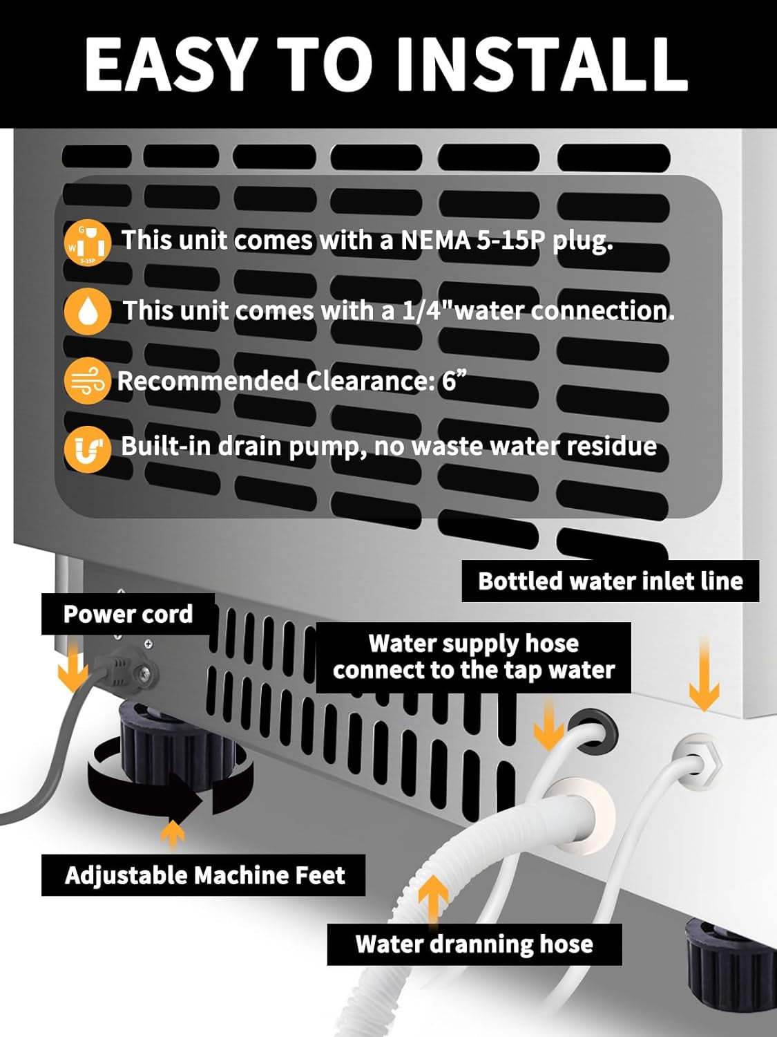 ETL Commercial Ice Machine- 90Lbs/24H, Fast Ice Maker Machine, under Counter Stainless Steel Freestanding Ice Maker with Big Storage Capacity, LED Display - Ideal for Bar Home Restaurant