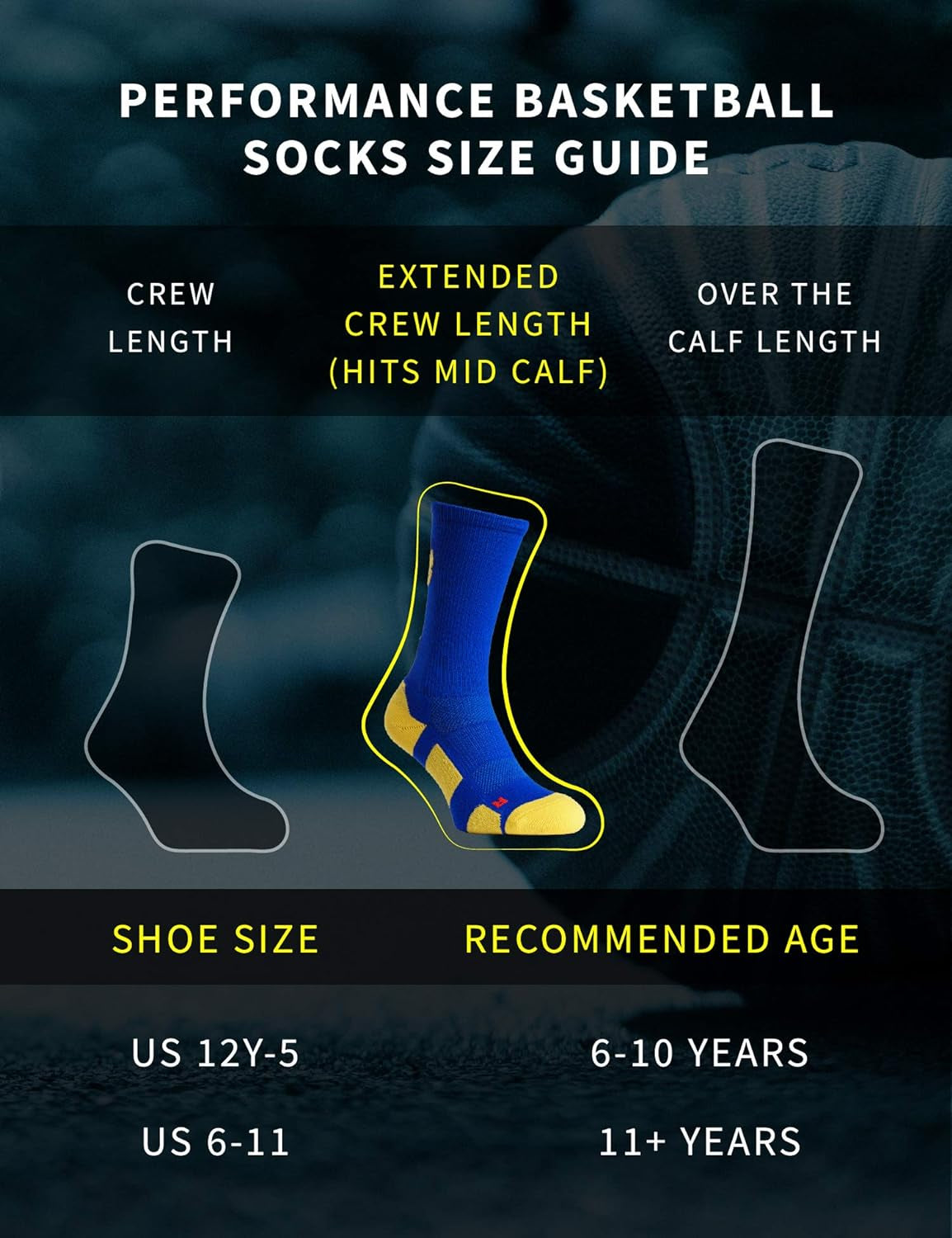 Basketball Socks for Men & Boys Crew Socks with Basketball Arm Sleeve - Made in USA