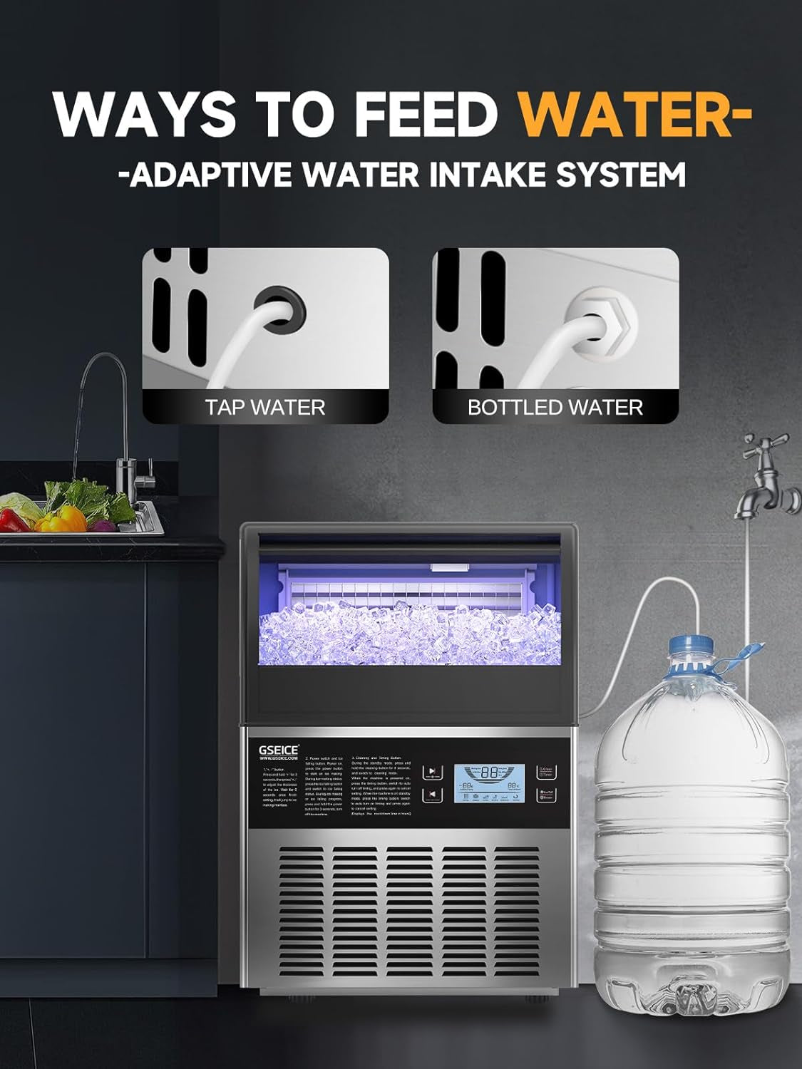 ETL Commercial Ice Machine- 90Lbs/24H, Fast Ice Maker Machine, under Counter Stainless Steel Freestanding Ice Maker with Big Storage Capacity, LED Display - Ideal for Bar Home Restaurant