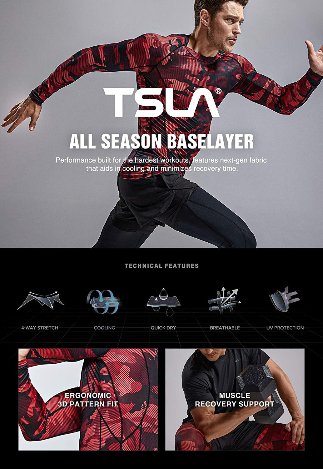 Men'S UPF 50+ Mock Long Sleeve Compression Shirts, Athletic Workout Shirt, Base Layer for Water Sports