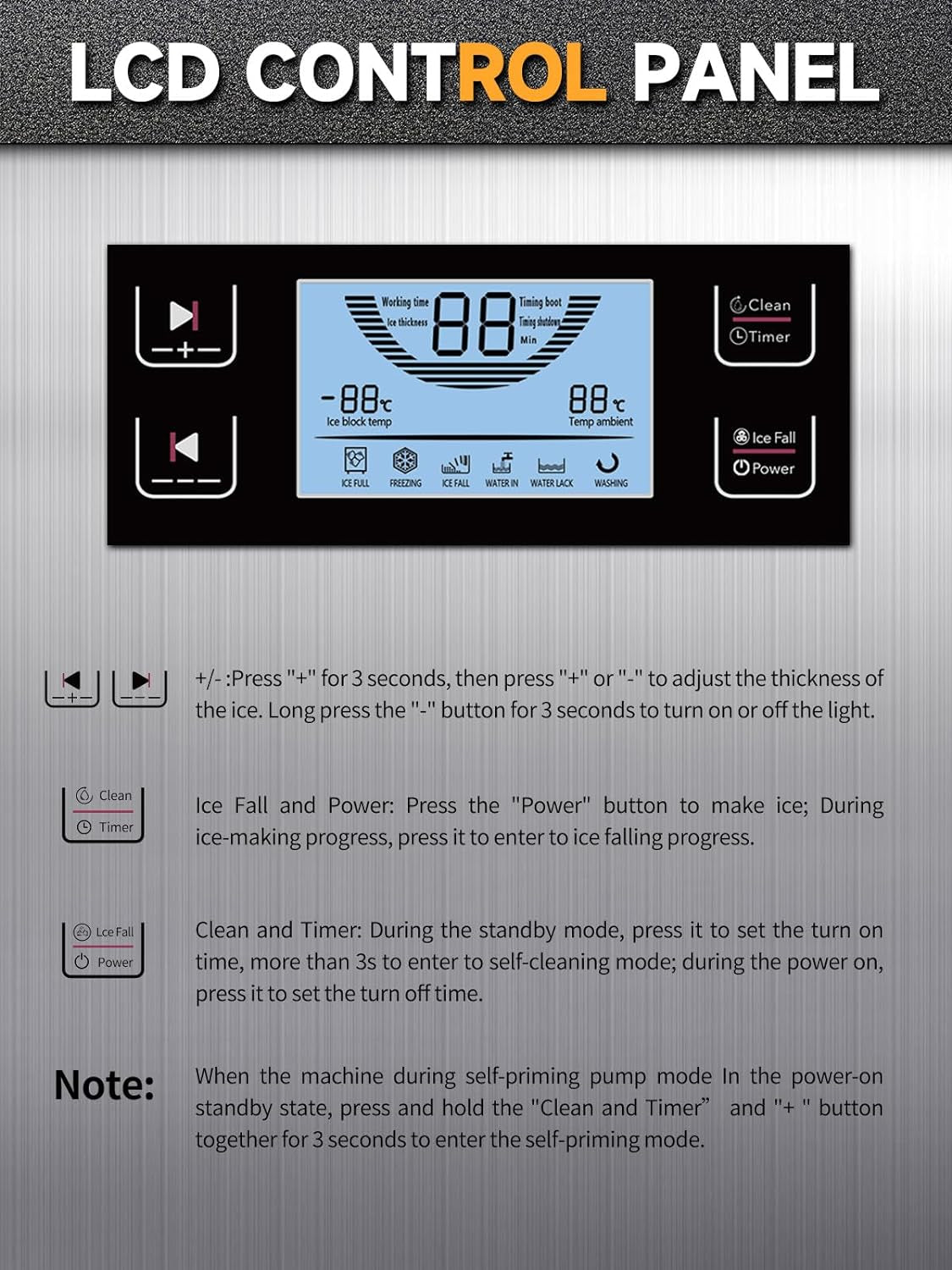 ETL Commercial Ice Machine- 90Lbs/24H, Fast Ice Maker Machine, under Counter Stainless Steel Freestanding Ice Maker with Big Storage Capacity, LED Display - Ideal for Bar Home Restaurant