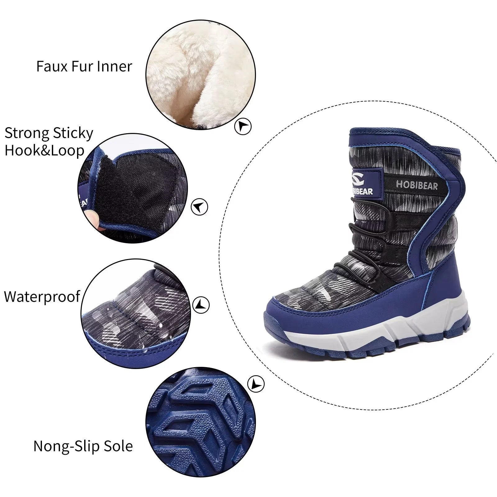 Boys Snow Boots Winter Waterproof Slip Resistant Shoes Blue,10 Toddler