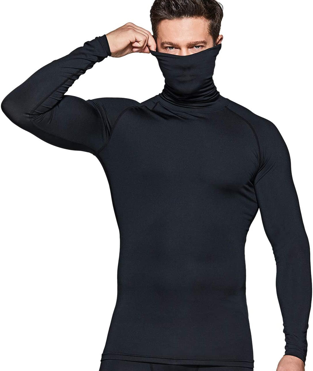 Men'S UPF 50+ Mock Long Sleeve Compression Shirts, Athletic Workout Shirt, Base Layer for Water Sports